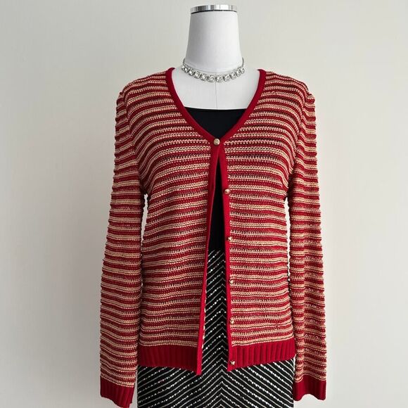 St. John Sweater Womens Medium Wool Knit Button Front Preppy Cardigan - Picture 1 of 16